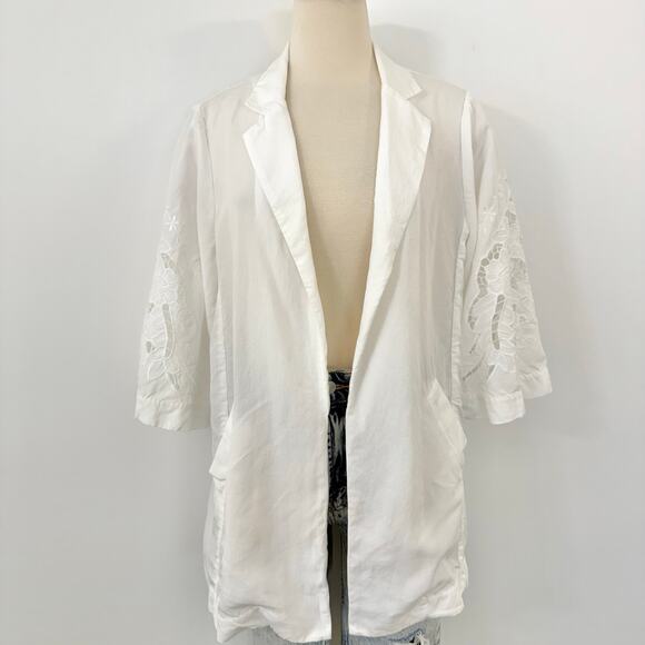 Kobi Halperin Torie Jacket Blazer Linen Blend Floral Eyelet Embroidery White M - Picture 3 of 11